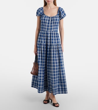 doen blue gingham dress Valenne checked cotton midi in - Colour:BLUE AND WHITE attr-966-3476 Azul Hermosa Horny MILF going silhouette with sweet