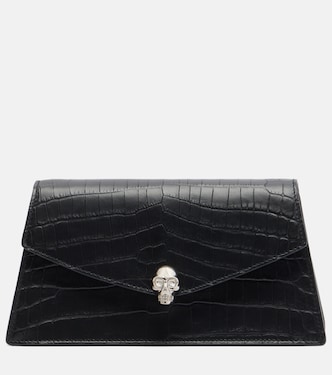 Skull Mini croc-effect leather clutch | McQueen