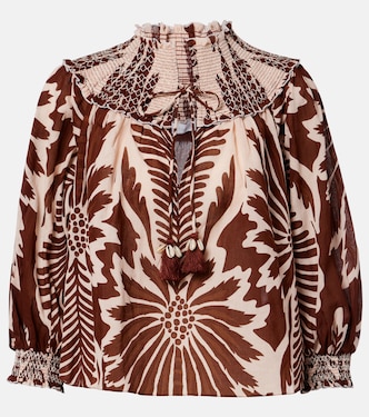Ysee printed smocked cotton blouse | Poupette St Barth