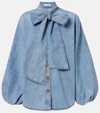 Indra tie-neck denim blouse | Zimmermann