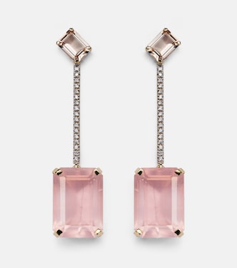 14kt gold earrings with morganite, quartz and diamonds | Mateo