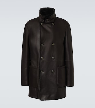 Reversible leather and shearling peacoat | Giorgio Armani