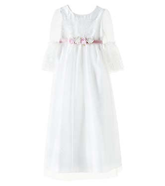 Bow-detail lace and tulle dress | Monnalisa