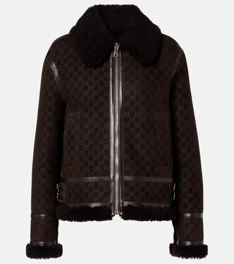 GG shearling-trimmed leather jacket | Gucci