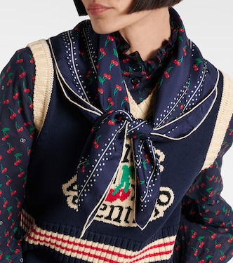 VALENTINO シルクスカーフ ネイビー チェリー Cherryfic silk scarf in blue - Valentino | Mytheresa
