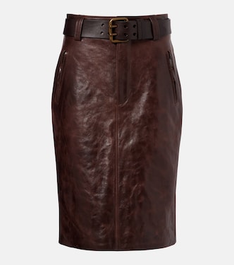 Belted leather pencil skirt | Saint Laurent