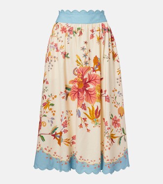 Floral Scarves linen-blend midi skirt | Farm Rio