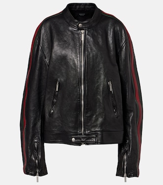Web Stripe leather biker jacket | Gucci