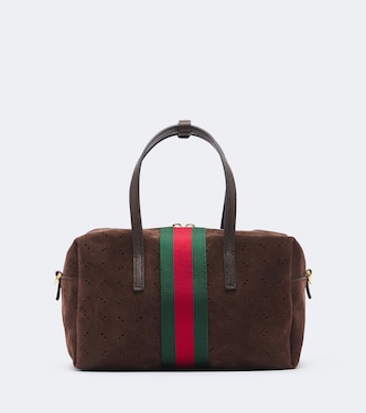 Web Stripe Small suede top-handle bag | Gucci