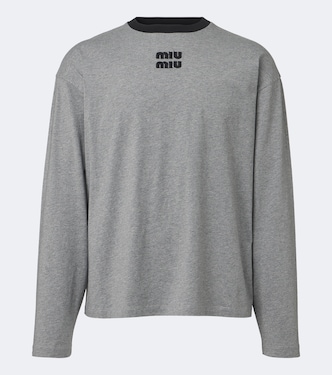 Embroidered logo cotton jersey T-shirt | Miu Miu
