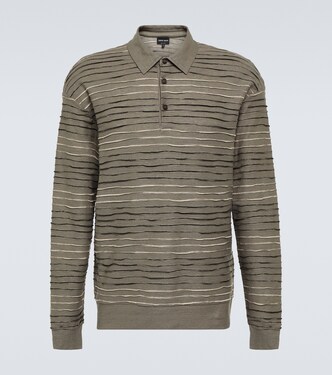 Intarsia linen-blend polo sweater | Giorgio Armani