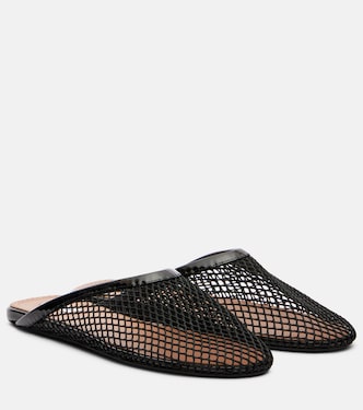 Patent leather-trimmed fishnet mules | Alaïa