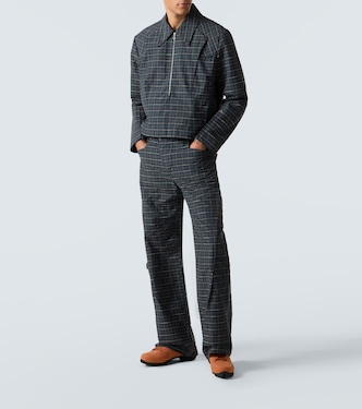 Kraner checked cotton-blend wide-leg pants in green - Kiko