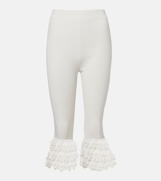 Crochet-trimmed ribbed cotton-blend capri pants | Ganni