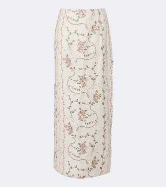 Lirica floral embroidered linen maxi skirt | Agua by Agua Bendita