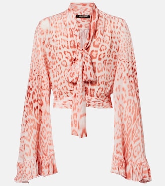 Leopard-print tie-neck jersey blouse | Roberto Cavalli