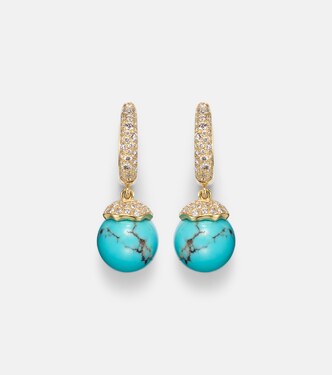 Orb 18kt gold hoop earrings with turquoise and diamonds | Octavia Elizabeth