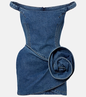 Off-shoulder floral-appliqué denim minidress | Magda Butrym