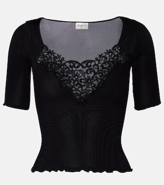 Lace-trimmed ribbed-knit silk top | Saint Laurent