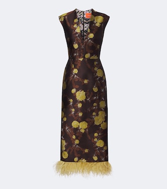 Devon feather-trimmed jacquard midi dress | La DoubleJ