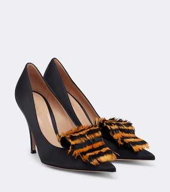 Feather-trimmed satin pumps | Gianvito Rossi