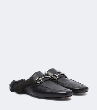 Larindo Horsebit shearling-lined leather mules | Gucci