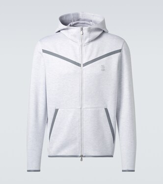 Cotton-blend French terry zip-up hoodie | Brunello Cucinelli