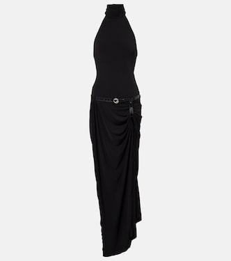 Belted asymmetric draped halterneck maxi dress | Coperni