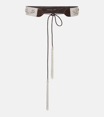 Embellished leather-trimmed cotton belt | Dries Van Noten