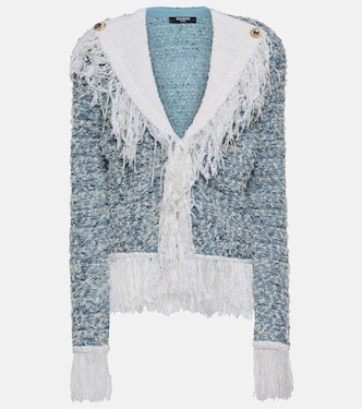 Chaqueta de tweed de denim con flecos | Balmain