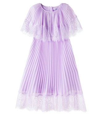 Plissé lace-trimmed chiffon dress | Self-Portrait Kids