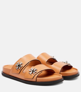 Turnlock leather slides | Tory Burch