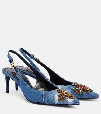 Embellished 60 denim slingback pumps | Dolce&Gabbana