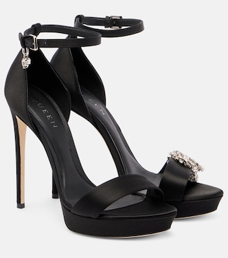 Jewel embellished satin platform sandals | McQueen