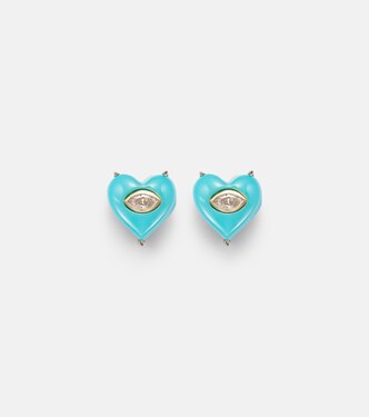 14kt gold (585/1000) stud earrings with diamonds and turquoises | Sydney Evan
