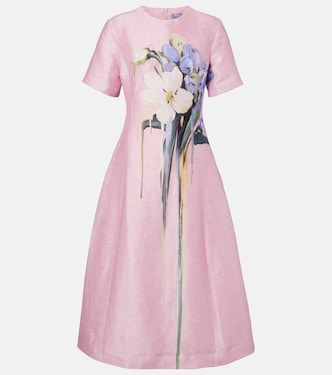 Caroline floral linen-blend midi dress | Leo Lin