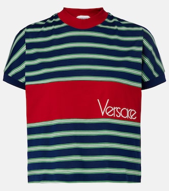 Logo embroidered striped cotton T-Shirt | Versace