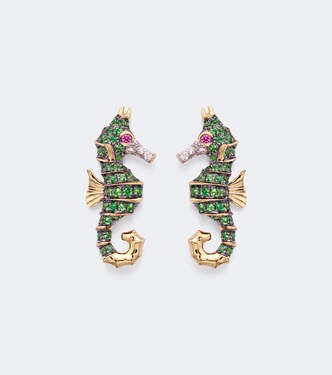 Hippocampe 18kt gold earrings with gemstones | Yvonne Léon