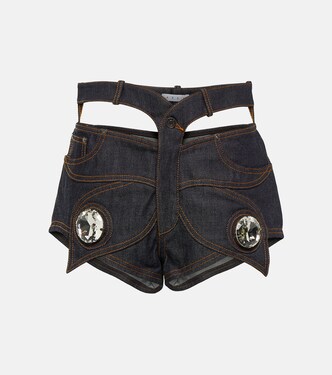 Embellished cutout denim shorts | Area