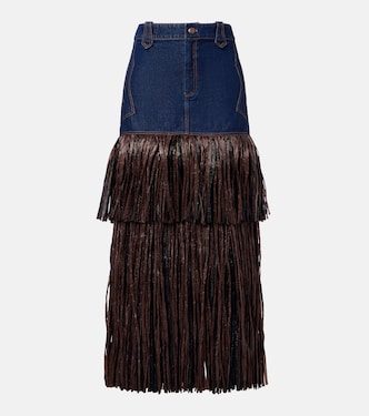 Fringed denim maxi dress | Johanna Ortiz