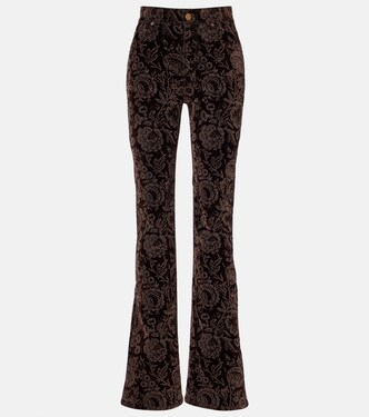 Floral high-rise velvet straight pants | Chloé