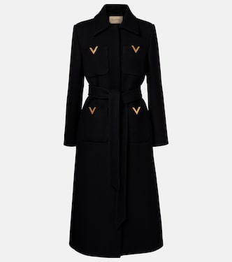 VGold belted wool and silk coat | Valentino