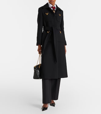 VGold belted wool and silk coat in black - Valentino | Mytheresa