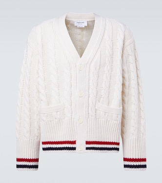RWB Stripe cable-knit virgin wool cardigan | Thom Browne