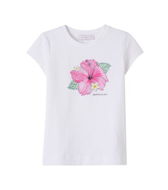Embellished floral cotton-blend jersey T-shirt | Monnalisa