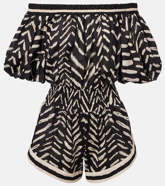 Printed off-shoulder cotton romper | Johanna Ortiz