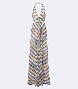挖剪挂脖金属丝面料加长连衣裙 | Missoni