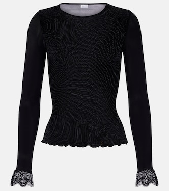 蕾丝边饰罗纹针织真丝上衣 | Saint Laurent