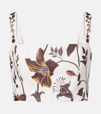 Top court Cacao en lin à fleurs | Agua by Agua Bendita
