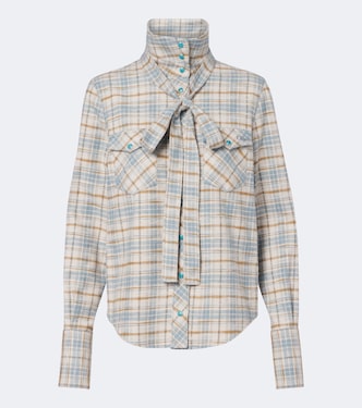 Checked tie-neck cotton flannel shirt | Chloé